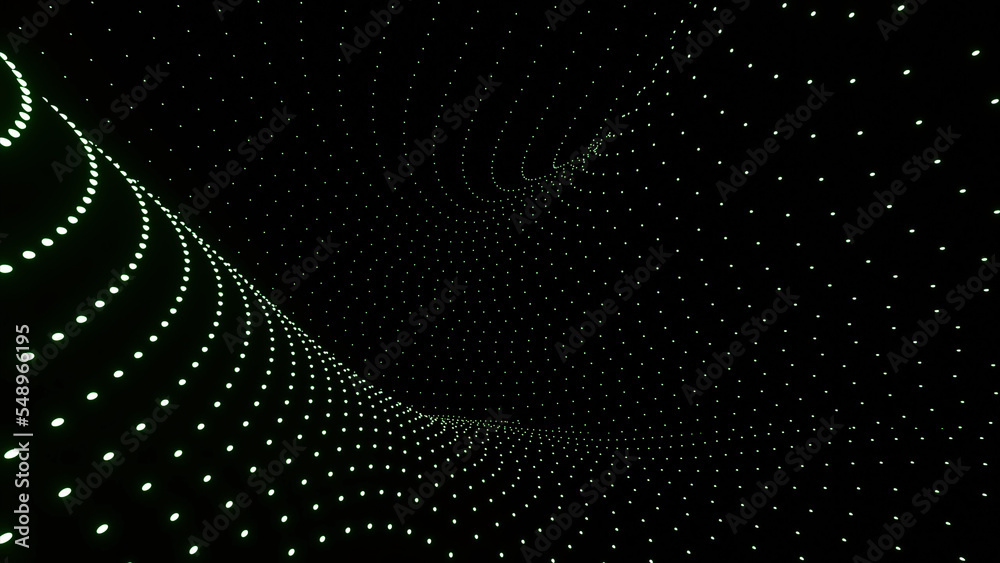 Poster 3d space with curving flow of dots. design. futuristic space with curving lines in flow. dotted line