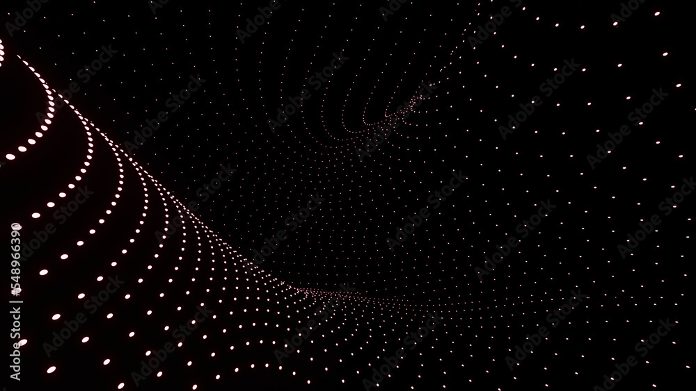 Poster 3d space with curving flow of dots. design. futuristic space with curving lines in flow. dotted line
