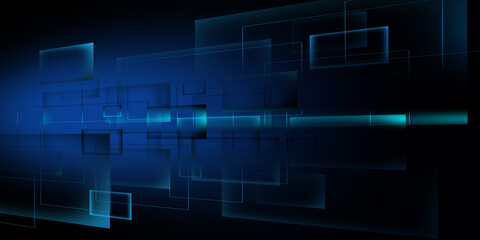 Glossy blue squares abstract geometric background. Technology banner design
