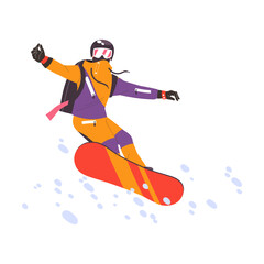 Man Snowboarding Equipped with Helmet and Goggles in Winter Season Vector Illustration