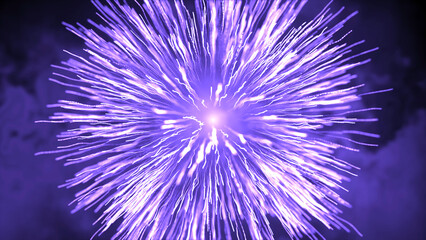 Bright explosions with flashes of rays. Motion. Flashes of energy with bright star in center. Cosmic explosions of stars and emissions of energy rays