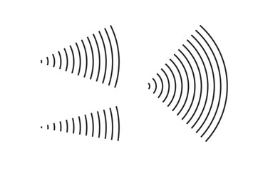 Wave signal radio sonar effect vector lines or antenna radiation vibration sonic rings ways clip art radial strokes icon, angular frequency airwave broadcast, microwave emission clipart editable image - obrazy, fototapety, plakaty