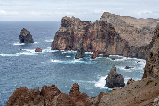 steep cliffs of  island northern shore on Atlantic ocean, Ponta do Rosto, Madeira