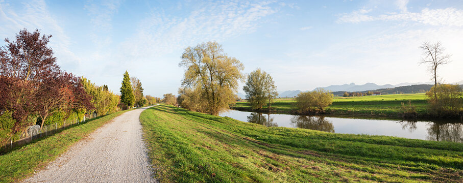 bicycle route along Mangfall river, upper bavarian landscape