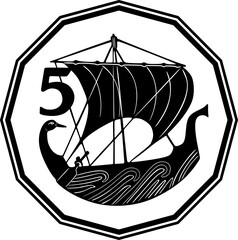 cyprus coin 5 cent with old boat illustration