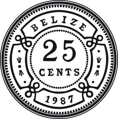belize coin 25 cents vector design handmade