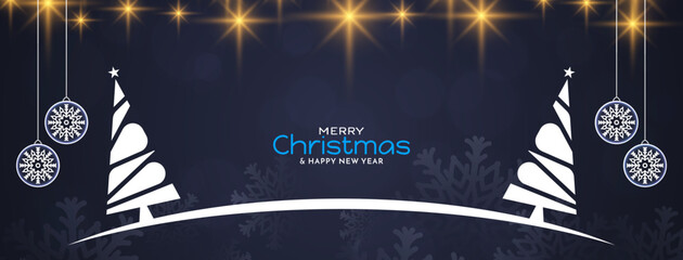 Merry Christmas festival blue banner with christmas tree design