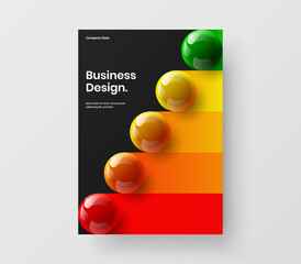 Simple 3D spheres banner illustration. Multicolored booklet A4 vector design layout.