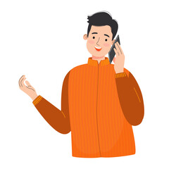 Phone talk. Young man talking by smartphone.  People communication. Dialogue by mobile phone. Technology, distance