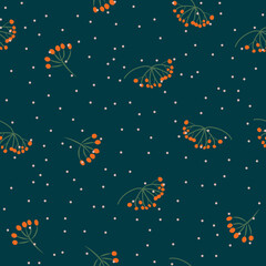 Forest seamless pattern with rowan berry and snow. Vector background for wedding, invitations, textile, wrapping paper