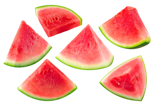 Watermelon, a fruit of Citrullus lanatus, wedges, isolated png