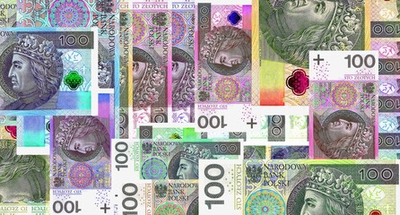 Poland Zloty 100 PLN banknotes abstract color mosaic pattern