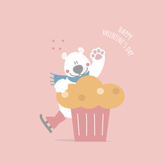 cute and lovely hand drawn white polar bear, happy valentine's day, love concept, flat vector illustration cartoon character costume design