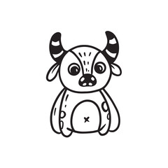 Fototapeta premium Cute monster in cartoon style isolated on white background. Line, doodle, sketch.Vector icon