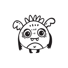 Cute monster in cartoon style isolated on white background. Line, doodle, sketch, vector