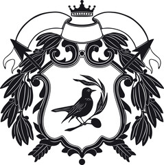 Bird logo with olive leaves and frame