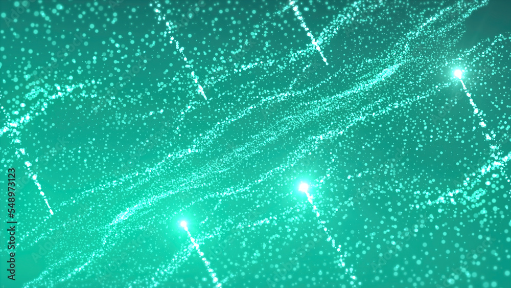 Poster mirror space with particle waves. motion. parallel worlds with glowing wavy particles. revolution of