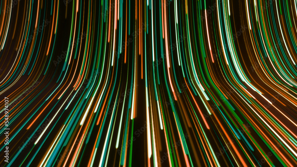 Poster hypnotic curved flow of colorful lines. motion. bright colorful lines move in curved stream. curved 