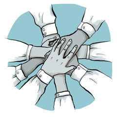 Business Team stapelt Hände für Zusammenarbeit