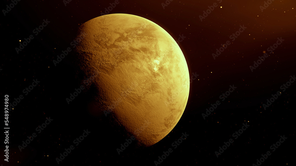 Poster unexplored 3d planet in space. motion. planet rotates in space. unknown dangerous or empty planet in