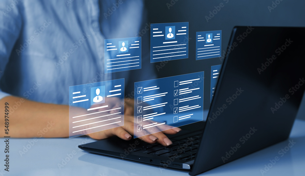 Poster employees must complete the online survey form, answer the test questions.marked checklist on a clip