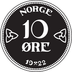 Norway coin 10 ore or cent vector design year 1922