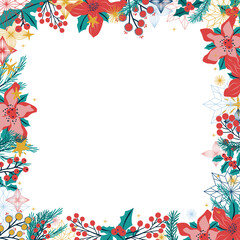 Marco decorativo con motivos de navidad. Marco con elementos vectorizados. Concepto de ilustración vectorial para fondo, tarjeta de felicitación, tarjeta de invitación a fiesta, banner