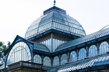 Close-up of the glass dome of the Glass Palace in El Retiro Park, Madrid, Spain