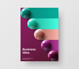 Unique brochure design vector layout. Minimalistic 3D balls pamphlet concept.