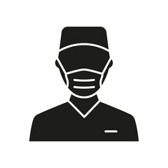 Surgeon Man Doctor Silhouette Icon. Plastic Surgery Specialist in Medical Mask Glyph Black Pictogram. Professional Surgeon Staff in Hospital Icon. Isolated Vector Illustration