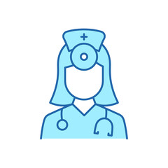 Otolaryngologist Doctor Color Line Icon. Otolaryngology Medic Staff with Stethoscope, Mirror Linear Pictogram. Ear, Nose, Throat Doctor Outline Icon. Editable Stroke. Isolated Vector Illustration