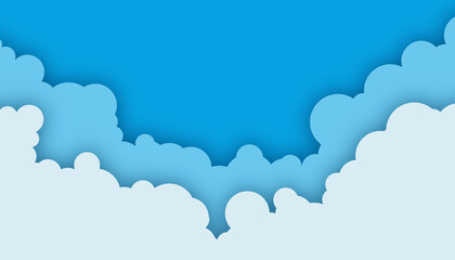 Fototapeta na wymiar cloud sky papercut on blue origami art paper style background abstract illustration