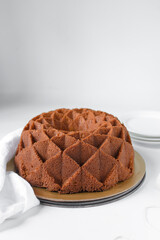 Vanilla bundt cake on tray, homemade bundt cake, fresh pound cake