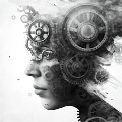 Mind with gears turning. Idea generation. Knowledge. Innovation. 