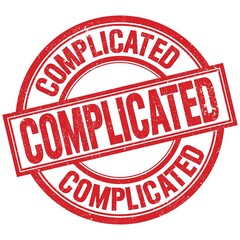 COMPLICATED written word on red stamp sign