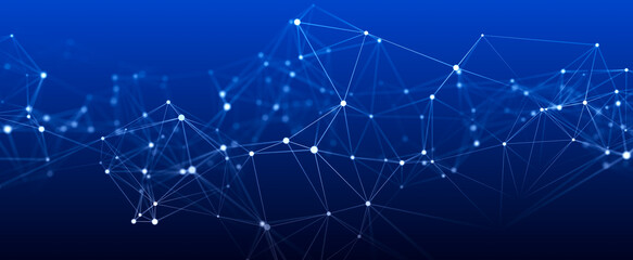 Big data visualization. Network connection structure with chaotic distribution of points and lines. 3D rendering.