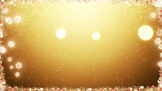 Snowflake Glow Particle Frame Loop. A snowflake glowing particle making an endless frame against a red background with space for titles, text or logos in a seamless loop.
