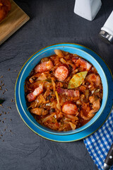 Polish bigos with sausage and mushrooms.