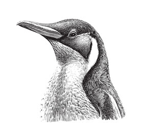 Penguin portrait head sketch hand drawn sketch, engraving style vector illustration. © BigJoy