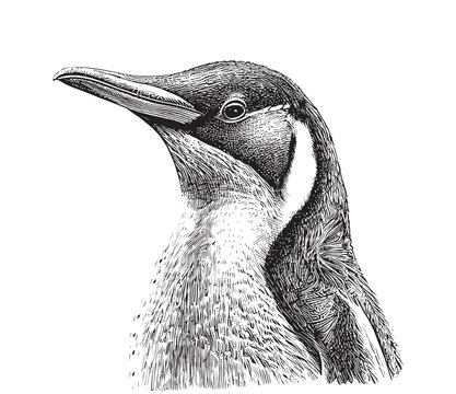 Penguin portrait head sketch hand drawn sketch, engraving style vector illustration.
