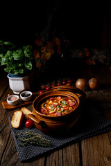 Bean soup with vegetables and potatoes.