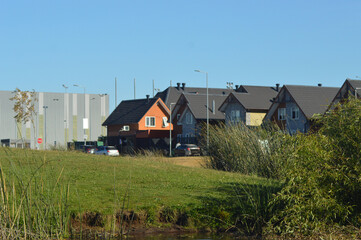 beautiful houses in a housing estate with blue sky