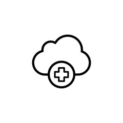 Cloud line icon. Cloud storage, exchange, database, remote access, cloud service, artificial Intelligence, safety. Data store concept. Vector black line icon on a white background.