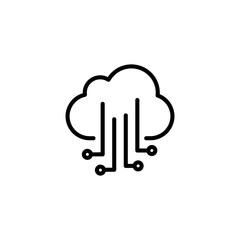 Cloud line icon. Cloud storage, exchange, neural network, data store, database, remote access, cloud service, artificial intelligence. Safety concept. Vector black line icon on a white background.