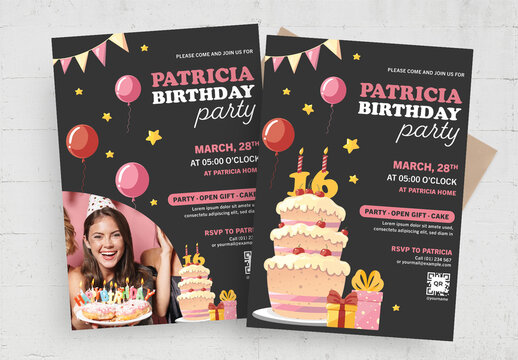 Birthday 16th Invite Flyer Template
