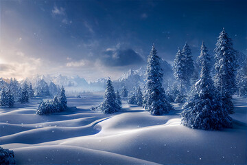 Fototapeta na wymiar winter landscape in the mountains generative ai illustration