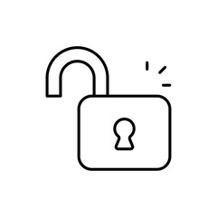 Lock line icon. Lock, protection, security, unlocked, open, access, data, private files, permission. Security concept. Vector black line icon on a white background