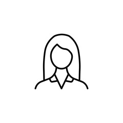 Girl line icon. Woman, girl. employee, consultant, girlfriend, teacher, mother, sister, lady, mentor. People concept. Vector black line icon on a white background