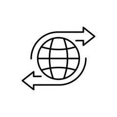 Globe line icon. World, knowledge, location, research, arrows, continents, demonstration, lesson, journey, world wide web,. Communication concept. Vector black line icon on white background