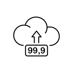 Cloud line icon. Cloud storage, database, remote access, cloud service, artificial Intelligence, safety. Data store concept. Vector black line icon on a white background.